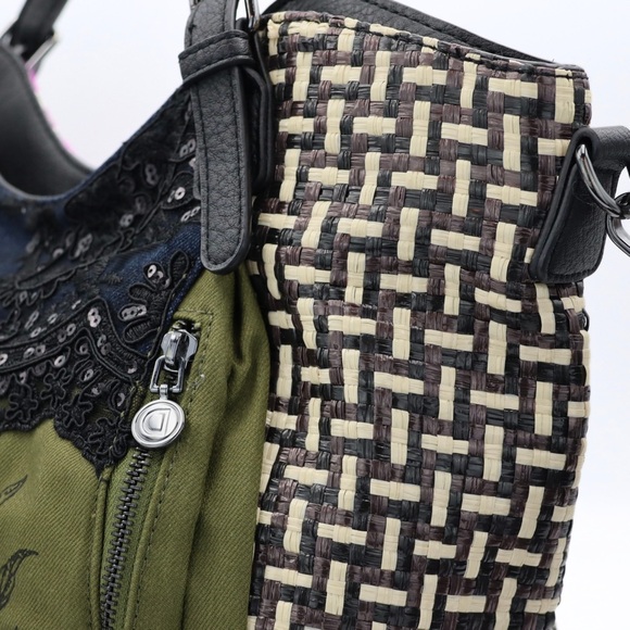 Desigual Large Patchwork Bag Embroidered Textured Fabric Convertible Tote - Picture 6 of 16